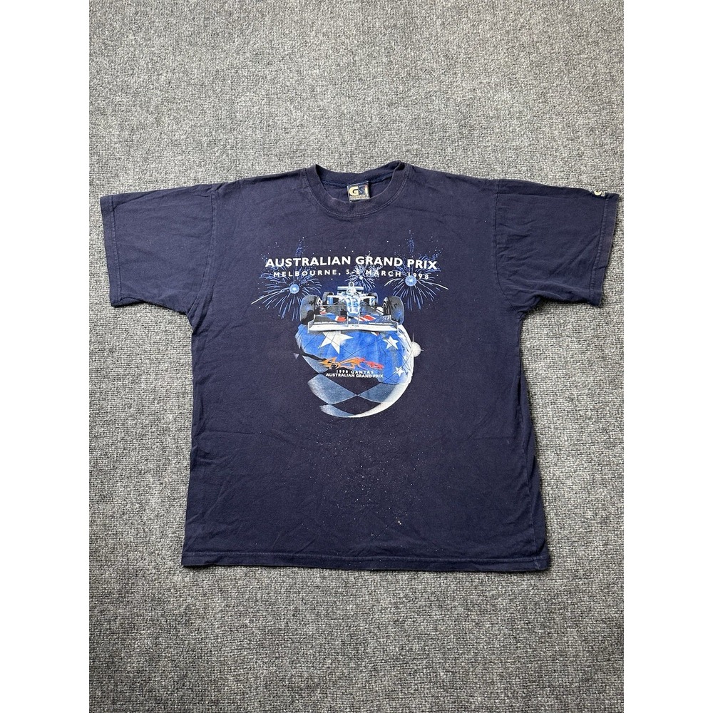 Mens 1998 Australian Grand Prix Melbourne Formula 1 Racing Tee Blue, Size L